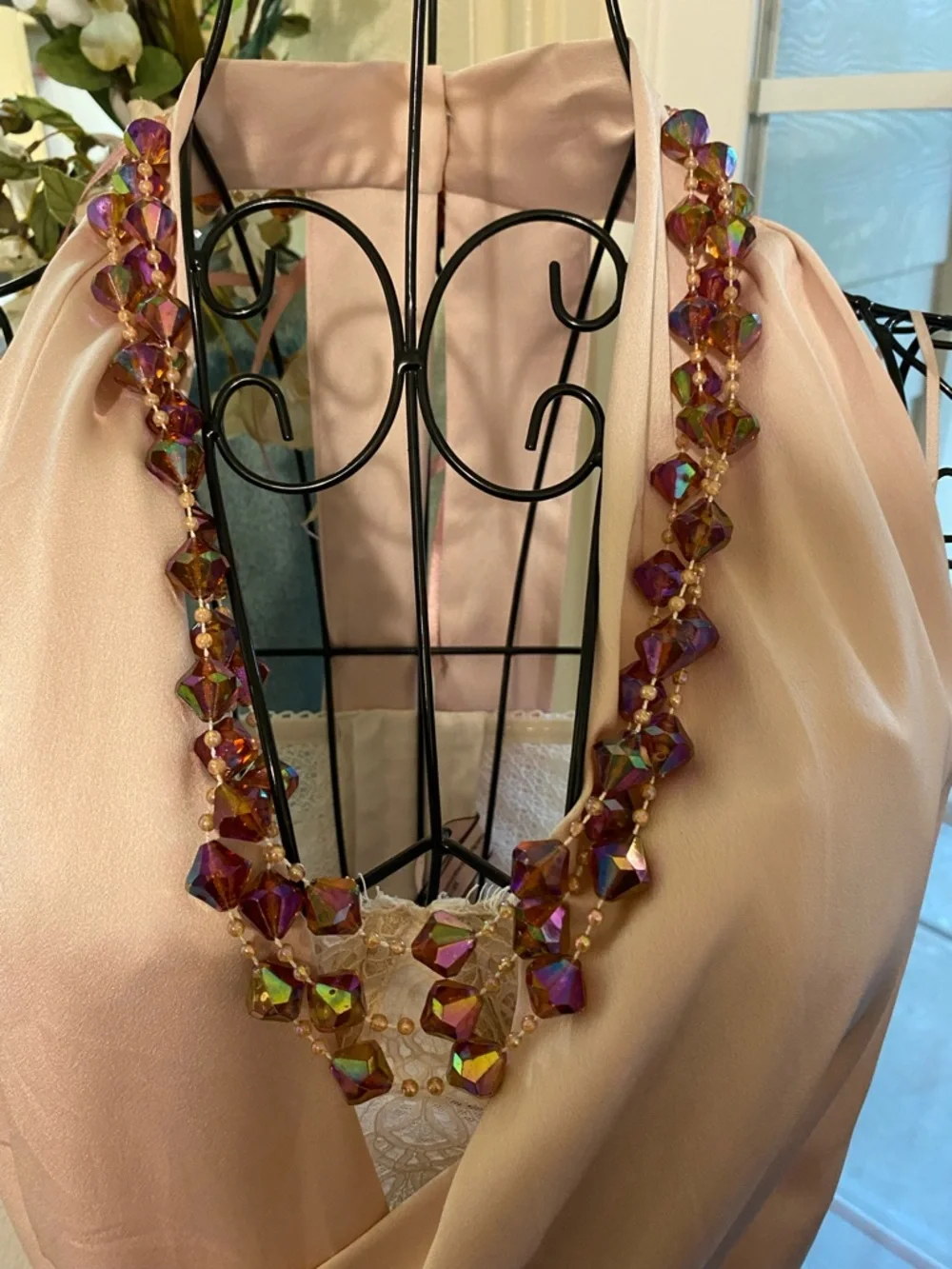 Hand Crafted Purple Iridescent Crystal Bib Necklace - Picture 1 of 6